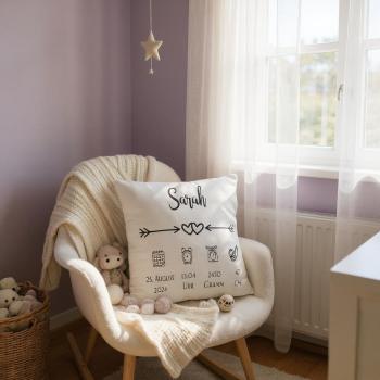 Babykissen - Kissenbezug 40x40 cm weiß - personalisiert - Kissenhülle - Geschenkidee zur Geburt - Kissen mit Namen und Geburtsdaten - Artikel Nr. 1100091